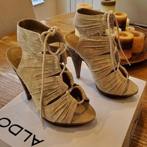 Aldo Lace Up Peep Toe Bootie Neutral Suede (Aldo size 36/US size 6)